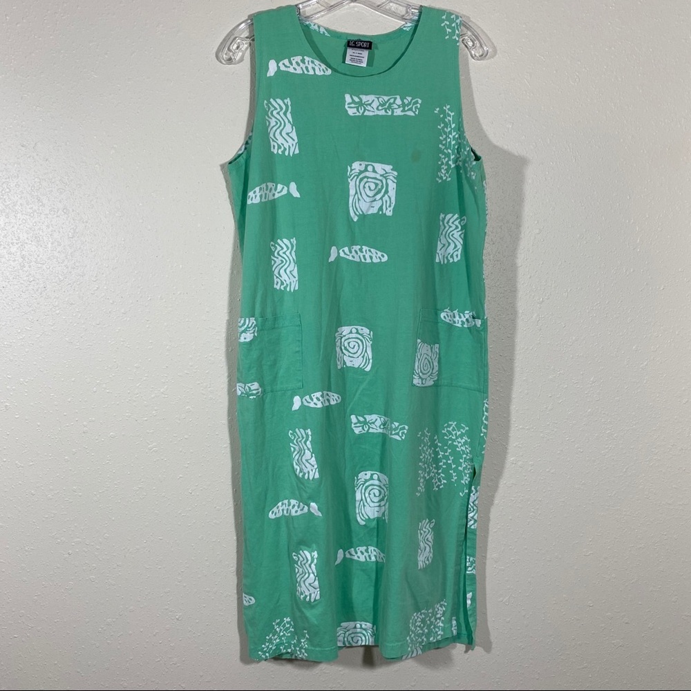 IG SPORT Swimsuit Dress Sarong Sleeveless Aqua Green Pockets Med. Floral…